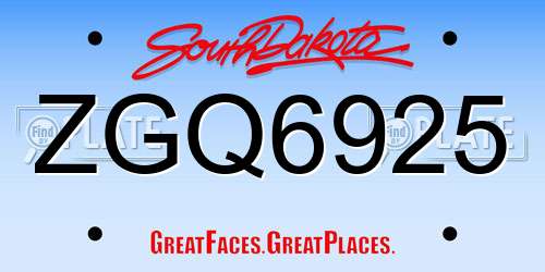 ZGQ6925 South Dakota License Plate