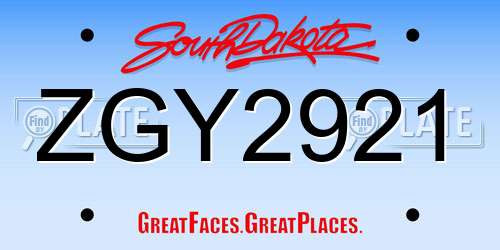 ZGY2921 South Dakota License Plate
