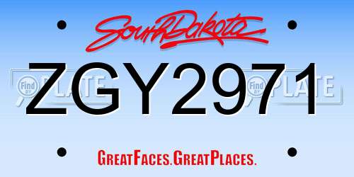 ZGY2971 South Dakota License Plate