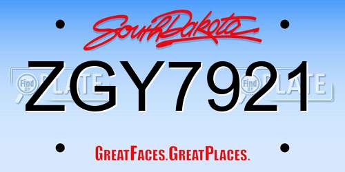 ZGY7921 South Dakota License Plate