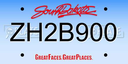 ZH2B900 South Dakota License Plate