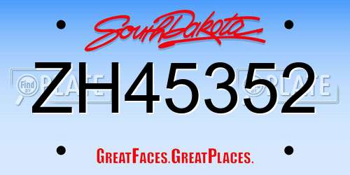 ZH45352 South Dakota License Plate