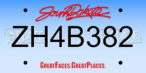 ZH4B382 South Dakota License Plate