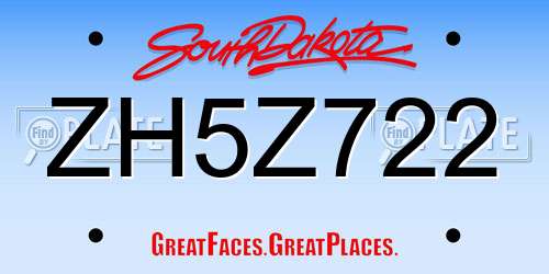ZH5Z722 South Dakota License Plate