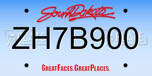 ZH7B900 South Dakota License Plate