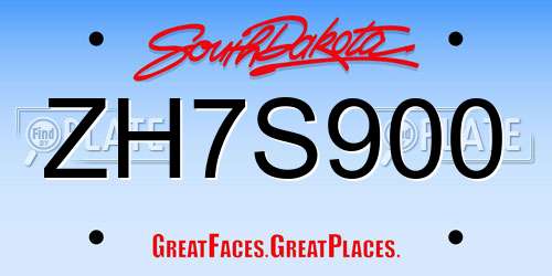 ZH7S900 South Dakota License Plate