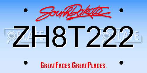ZH8T222 South Dakota License Plate