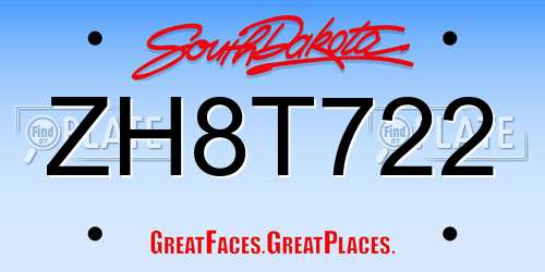 ZH8T722 South Dakota License Plate