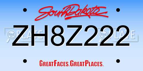 ZH8Z222 South Dakota License Plate