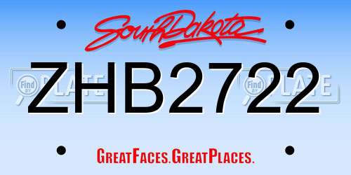 ZHB2722 South Dakota License Plate