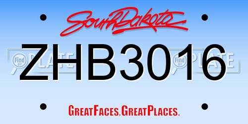 ZHB3016 South Dakota License Plate