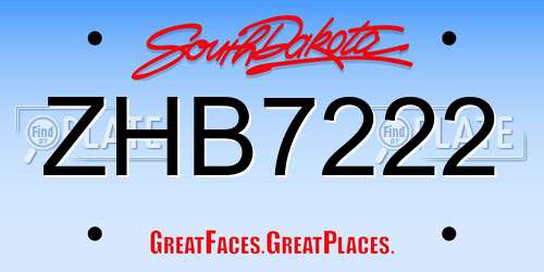 ZHB7222 South Dakota License Plate