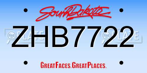 ZHB7722 South Dakota License Plate