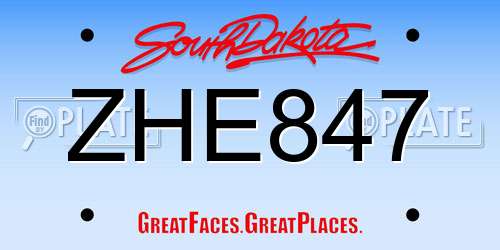 ZHE847 South Dakota License Plate