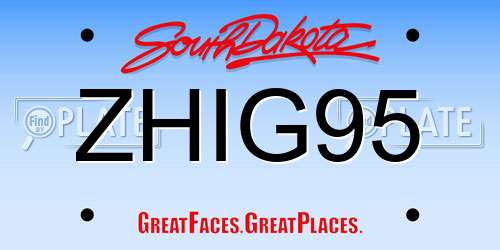 ZHIG95 South Dakota License Plate