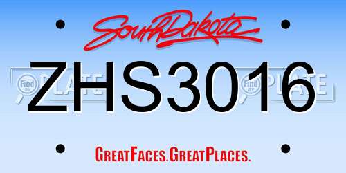 ZHS3016 South Dakota License Plate