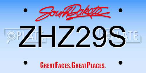 ZHZ29S South Dakota License Plate