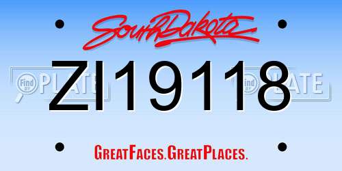 ZI19118 South Dakota License Plate
