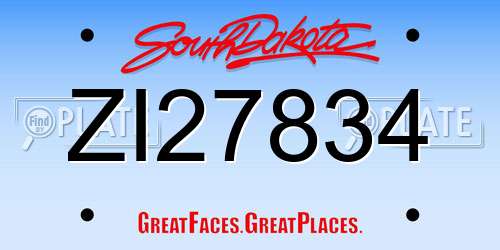 ZI27834 South Dakota License Plate