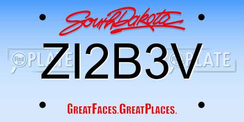 ZI2B3V South Dakota License Plate
