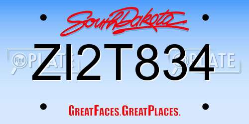 ZI2T834 South Dakota License Plate
