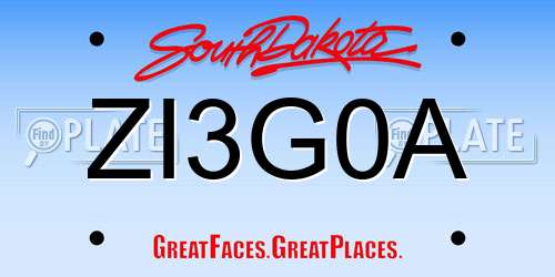 ZI3G0A South Dakota License Plate