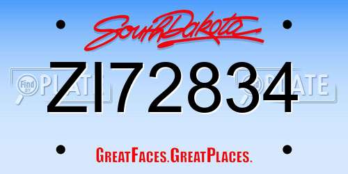 ZI72834 South Dakota License Plate