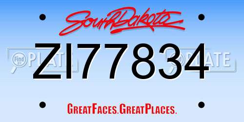 ZI77834 South Dakota License Plate