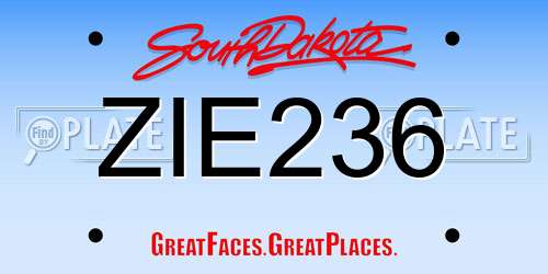 ZIE236 South Dakota License Plate