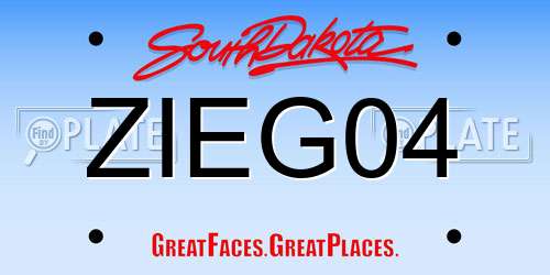 ZIEG04 South Dakota License Plate