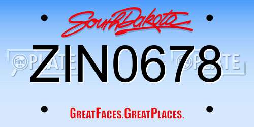 ZIN0678 South Dakota License Plate