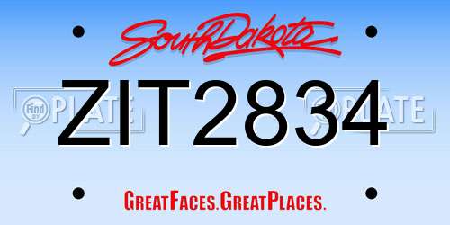 ZIT2834 South Dakota License Plate