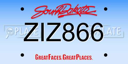 ZIZ866 South Dakota License Plate