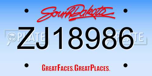 ZJ18986 South Dakota License Plate