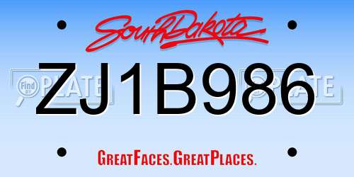 ZJ1B986 South Dakota License Plate