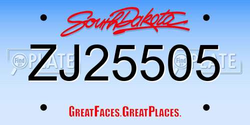 ZJ25505 South Dakota License Plate