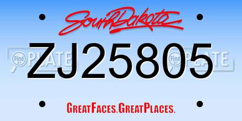 ZJ25805 South Dakota License Plate
