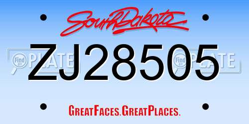 ZJ28505 South Dakota License Plate