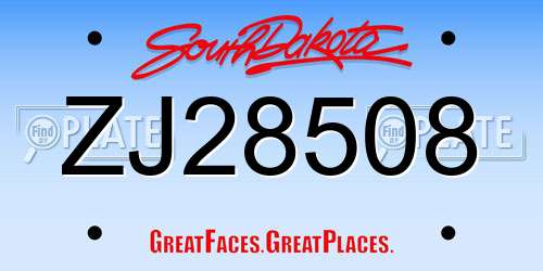 ZJ28508 South Dakota License Plate