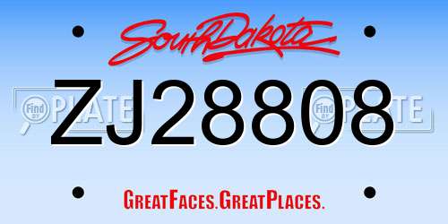 ZJ28808 South Dakota License Plate