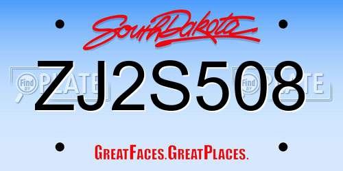 ZJ2S508 South Dakota License Plate