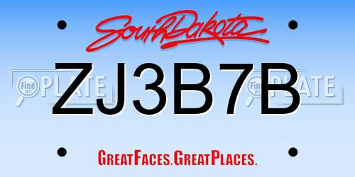 ZJ3B7B South Dakota License Plate
