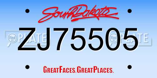 ZJ75505 South Dakota License Plate