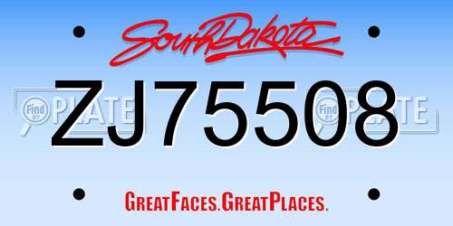 ZJ75508 South Dakota License Plate
