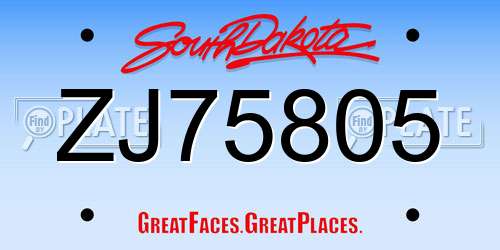 ZJ75805 South Dakota License Plate