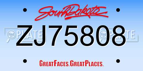 ZJ75808 South Dakota License Plate