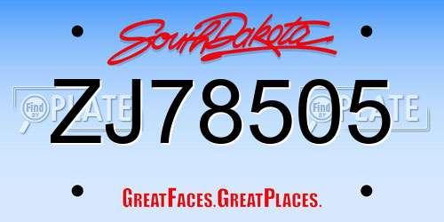 ZJ78505 South Dakota License Plate