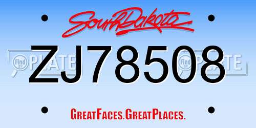 ZJ78508 South Dakota License Plate