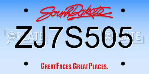 ZJ7S505 South Dakota License Plate