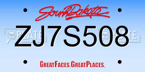 ZJ7S508 South Dakota License Plate